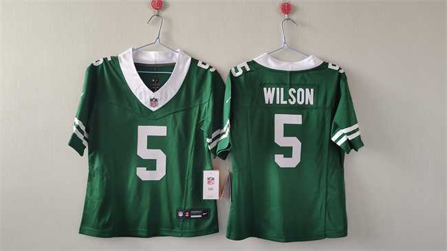 Womens New York Jets #5 Garrett Wilson Green 2024 FU.S.E Vapor Football Stitched Jersey